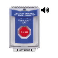 SS2448EXEN-p.png Botón de Emergencia con Bocina de Advertencia Integrada, Texto en Ingles, Tapa Protectora de Policarbonato Súper Resistente, Restablecimiento con Llave