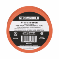 ST1707566OR-p.png Cinta Eléctrica STRONGHOLD para Aislar, de PVC, Uso General Reparación y Mantenimiento, Grosor de 0.18mm (7 mil), Ancho de 19mm, y 20.12m de Largo, Color Naranja