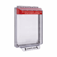 STI14020FRES-p.png Cubierta Universal Transparente, de Bajo Perfil, Texto de Incendio en Español, Notificación Audible y Visible