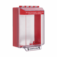 STI14210FRES-p.png Cubierta Universal De Montaje Superficial, Con Espaciador 1.46", Serie Universal Stopper® Texto De Incendio En Español