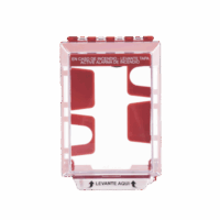 STI14220FRES-p.png Cubierta Universal Transparente, de Bajo Perfil, con Espaciador, Texto de Incendio en Español, Notificación Audible y Visible