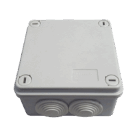 THCJE-p.png Caja tipo estanca IP55, con 6 entradas, tapa y tornillo de vuelta de 1/4, 100 X 100 X 50 mm, color gris