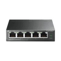 TLSF1005LP-p.png Switch PoE No Administrable de Escritorio / 5 puertos 10/100 Mbps / 4 puertos PoE af / Presupuesto 41 W / Modo extensor PoE hasta 250 metros / Calidad video prioritaria